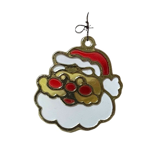 VTG STAINED GLASS STYLE SANTA CLAUS CHRISTMAS SUN CATCHER ORNAMENT - Picture 3 of 3